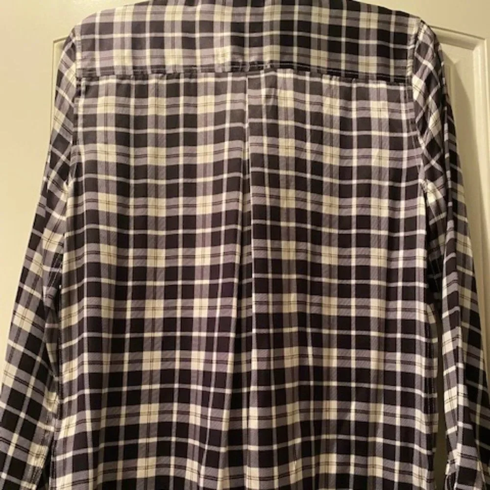 Equipment Plaid 100% Silk Tie Neck Fringe Top M